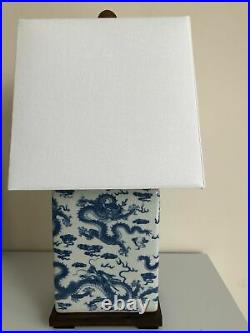 NEW! Ralph Lauren Blue White Dragon Smooth Finish Porcelain Table Lamp & Shade
