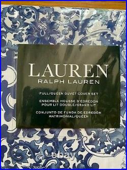 NEW Ralph Lauren Blue White Porcelain Bird Floral Duvet 3 pc Set Queen