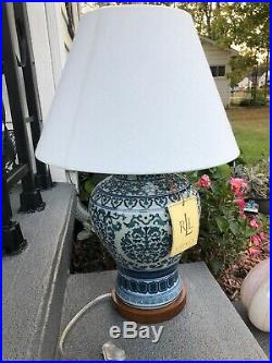 NEW Ralph Lauren Lamp Blue White Mandarin Porcelain Ginger Jar Table Wood Base