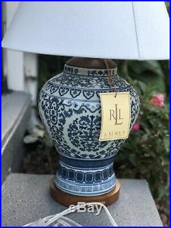 NEW Ralph Lauren Lamp Blue White Mandarin Porcelain Ginger Jar Table Wood Base