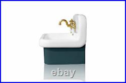 NEW Small Wall Mount High Back Bath Sink Deep Basin 22 Package, Navy/Brass