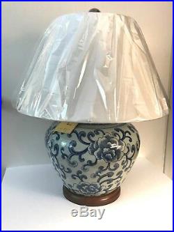 NWT Ralph Lauren Large Lotus Blossom Ginger Jar Porcelain Lamp Blue & White