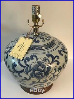 NWT Ralph Lauren Large Lotus Blossom Ginger Jar Porcelain Lamp Blue & White