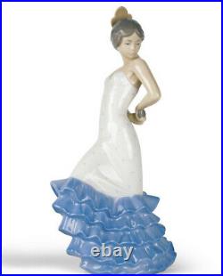 Nao By Lladro #418 Flamenco Bnib Lady Flamenco Dancer Blue White Dress Spanish