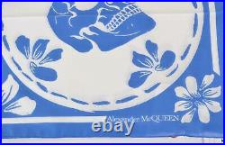 New Alexander McQueen Blue White PORCELAIN SKULL Floral Cotton Scarf 610961