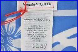 New Alexander McQueen Blue White PORCELAIN SKULL Floral Cotton Scarf 610961