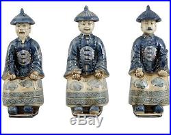 New Oriental Qing Blue & White Porcelain Royal Asian Men Figurines Set of 3