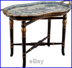 New Porcelain Bronze Blue Willow Tray Table Chinese Oriental Blue White
