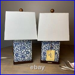 New Ralph Lauren Blue/White Floral Asian Porcelain Table Lamps Set of 2