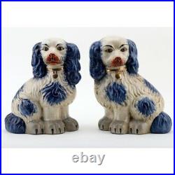 New Staffordshire Blue And White Pottery Spaniels Dogs Figurines Figures