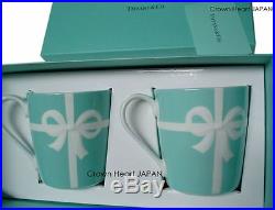 New TIFFANY & CO Bone China Blue Bow Ribbon 2 Mug Cup Set Gift Box from JAPAN