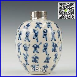 Nice Chinese Blue & White soft paste porcelain tea caddy, 19th ct. Marked Kangxi