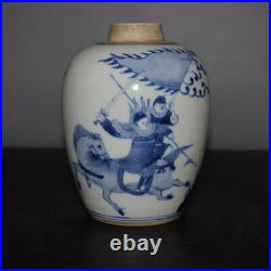 Nice Chinese Old Porcelain Blue and White Warrior Vase Jar Pot 5.5