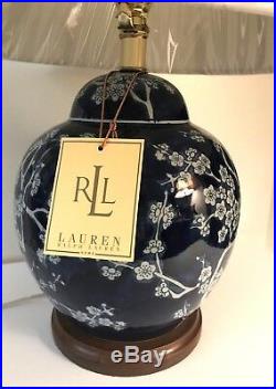 Nwt Ralph Lauren Lamp Cobalt Blue & White Cherry Blossoms Porcelain Ginger Jar