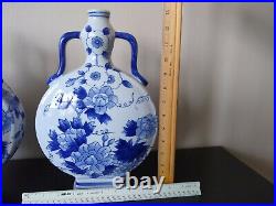 OBO Pair 13-inch Qing Dynasty Style Blue & White Porcelain Moon Flasks ii26