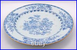 OLD Chinese Blue & White Plate Peony Flower Porcelain Qing Qianlong (1736-1795)