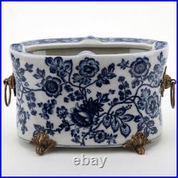 ORIENTAL CHINESE BLUE AND WHITE PORCELAIN FLORAL OVAL PLANTER With BRONZE ORMOLU