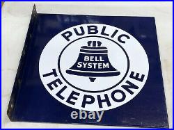 ORIGINAL PUBLIC TELEPHONE Phone FLANGE Sign BELL SYSTEM Porcelain Vintage LARGE