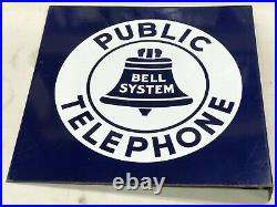 ORIGINAL PUBLIC TELEPHONE Phone FLANGE Sign BELL SYSTEM Porcelain Vintage LARGE