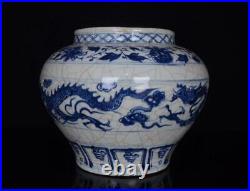 Old Blue And White Chinese Porcelain Jar Pot With Dragon St171
