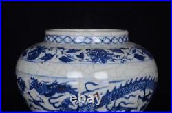 Old Blue And White Chinese Porcelain Jar Pot With Dragon St171