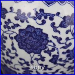 Old Blue & white porcelain Painted Tangled lotus vase Qing Qianlong Mark a122