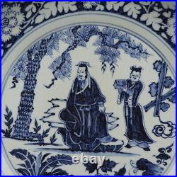 Old Chinese Antique Yuan Dynasty Blue&white Porcelain Figure Plate