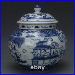 Old Chinese Antqiue Ming Dynasty Blue&white Porcelain Figure Pot