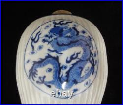 Old Chinese Blue and White Hand Painting Dragons Porcelain Vase Marks