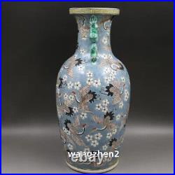 Old Chinese Blue and white Porcelain qing Dynasty Flying crane vase 42.8cm