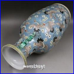 Old Chinese Blue and white Porcelain qing Dynasty Flying crane vase 42.8cm
