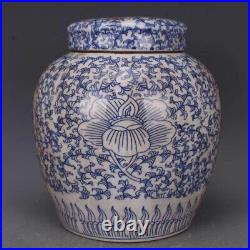 Old Chinese Blue and white Porcelain qing Dynasty hand painted Jar pot 23.5cm