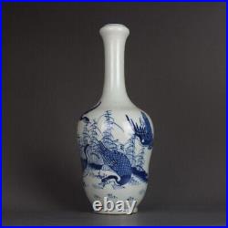Old Chinese Blue & white porcelain painted Reed goose vase 8126