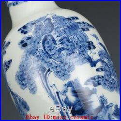 Old Chinese Kangxi marked blue and white Porcelain painting Pine deer vase 10