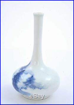 Old Japanese Blue & White Hirado Porcelain Vase with Pine Forest