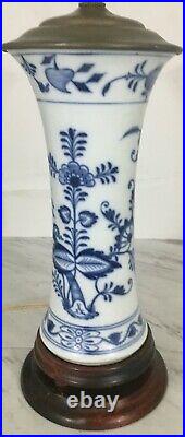 Old Meissen Porcelain Blue Onion Vase To Table Lamp Germany Blue White