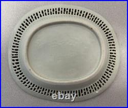 Org Chinese Fitzhugh blue and white porcelain oval undertray reticulated border