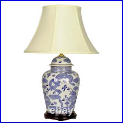 Oriental Chinese Ceramic Porcelain Blue and White Dragon Table Lamp