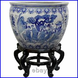 Oriental Furniture 14 Ladies Blue & White Porcelain Fishbowl