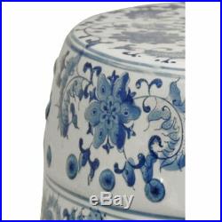Oriental Furniture 18 Floral Blue & White Porcelain Garden Stool
