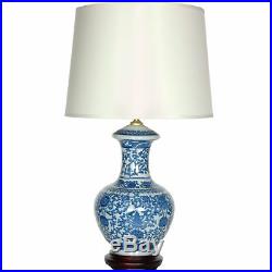Oriental Furniture 24.5 Blue & White Porcelain Round Vase Lamp