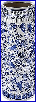 Oriental Furniture 24 Floral Blue & White Porcelain Umbrella Stand