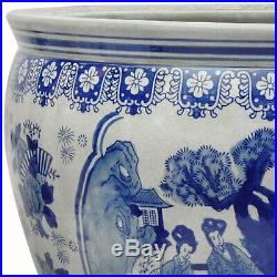 Oriental Furniture Blue & White Ladies Porcelain Fishbowl Planter