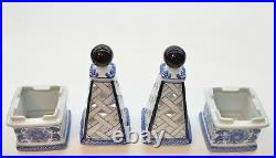 PAIR Vintage Porcelain Cobalt Blue and White Chinese Candle Holder BOMBAY China