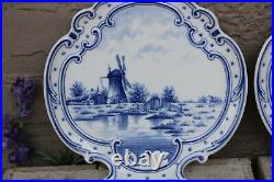 PAIR delft blue white porcelain mill dutch water landscape Wall plates plaques
