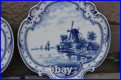 PAIR delft blue white porcelain mill dutch water landscape Wall plates plaques