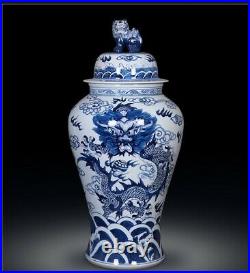 Pair 35''chinese blue and white porcelain handmade painting sea nine dragon vase