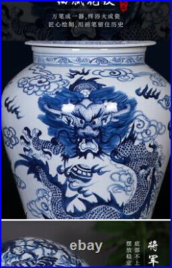 Pair 35''chinese blue and white porcelain handmade painting sea nine dragon vase