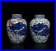 Pair Antique Chinese Blue & White Porcelain Lid Pot with dragon