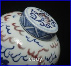 Pair Antique Chinese Blue & White Porcelain Lid Pot with dragon